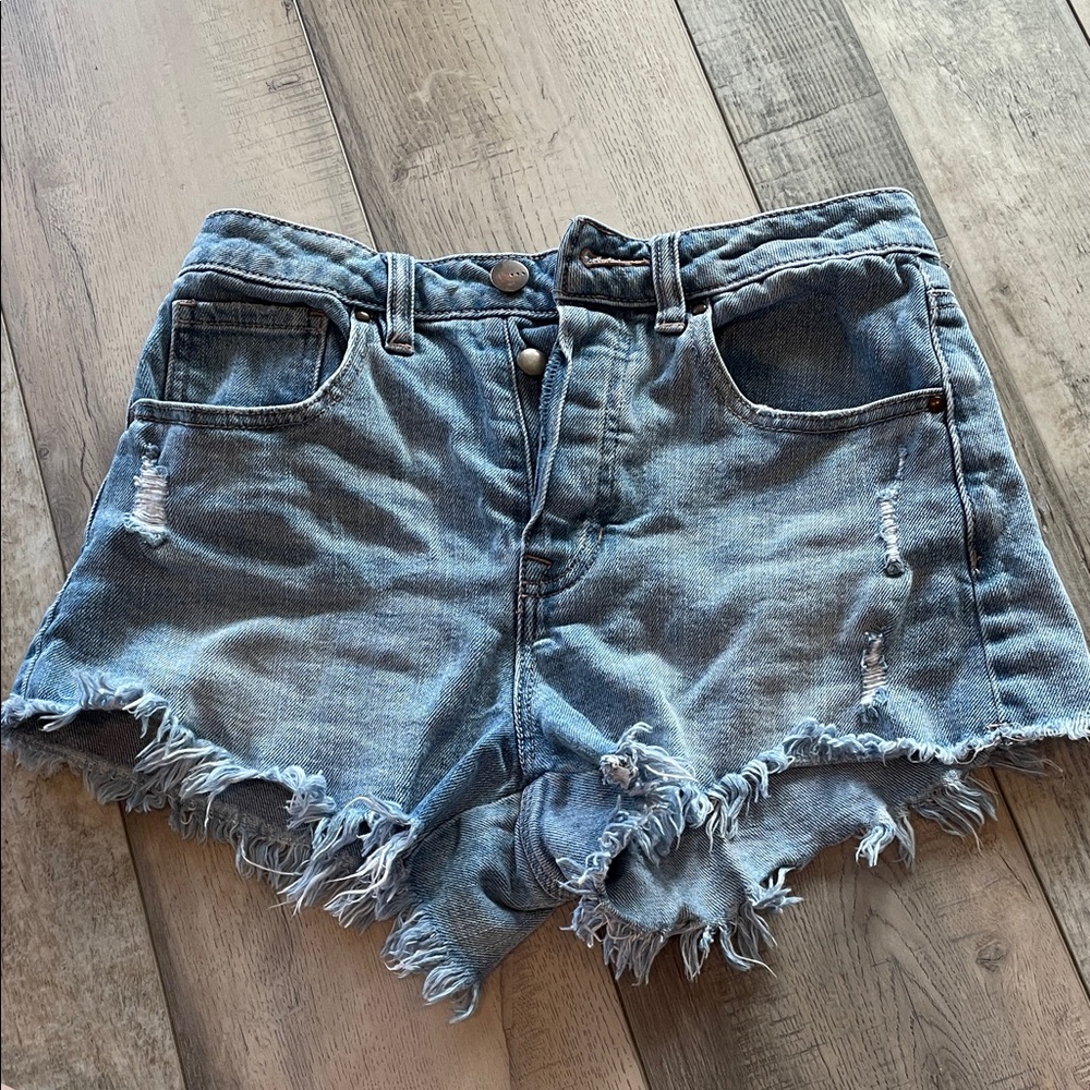 Frayed Hem Blue Denim Shorts